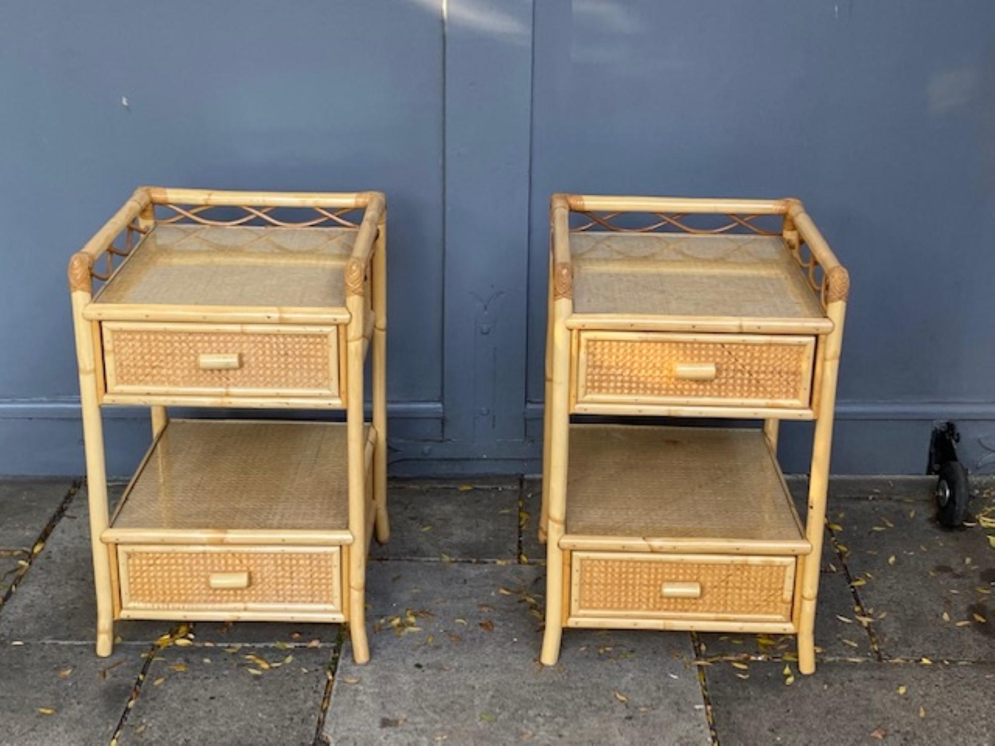 Pair of MCM Rattan / Cane Nightstands / Bedside Tables, Angraves, English, 1970s For Sale 5