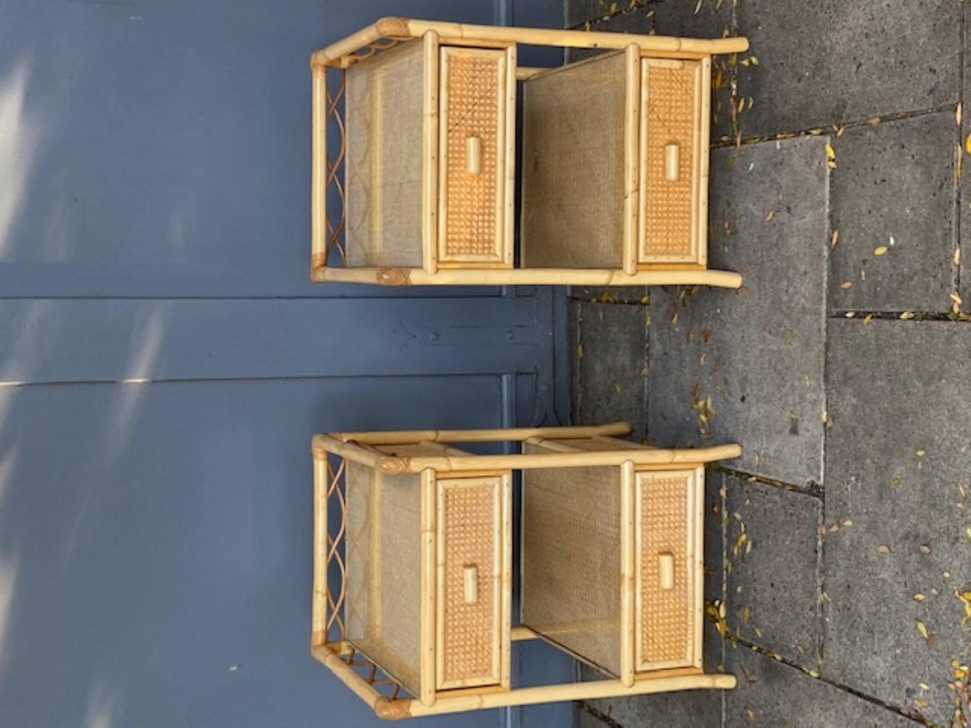 Pair of MCM Rattan / Cane Nightstands / Bedside Tables, Angraves, English, 1970s For Sale 6
