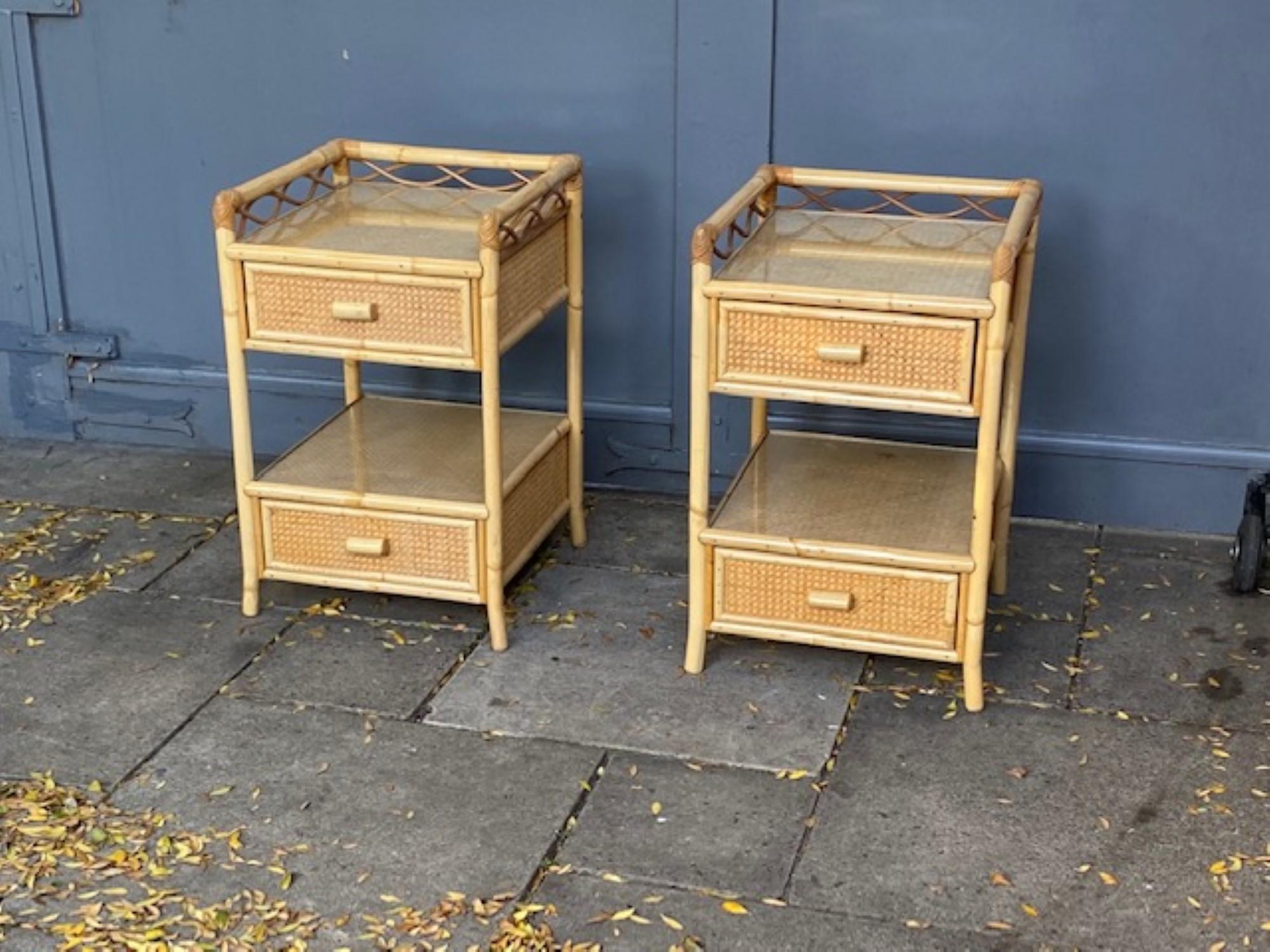 Pair of MCM Rattan / Cane Nightstands / Bedside Tables, Angraves, English, 1970s For Sale 7