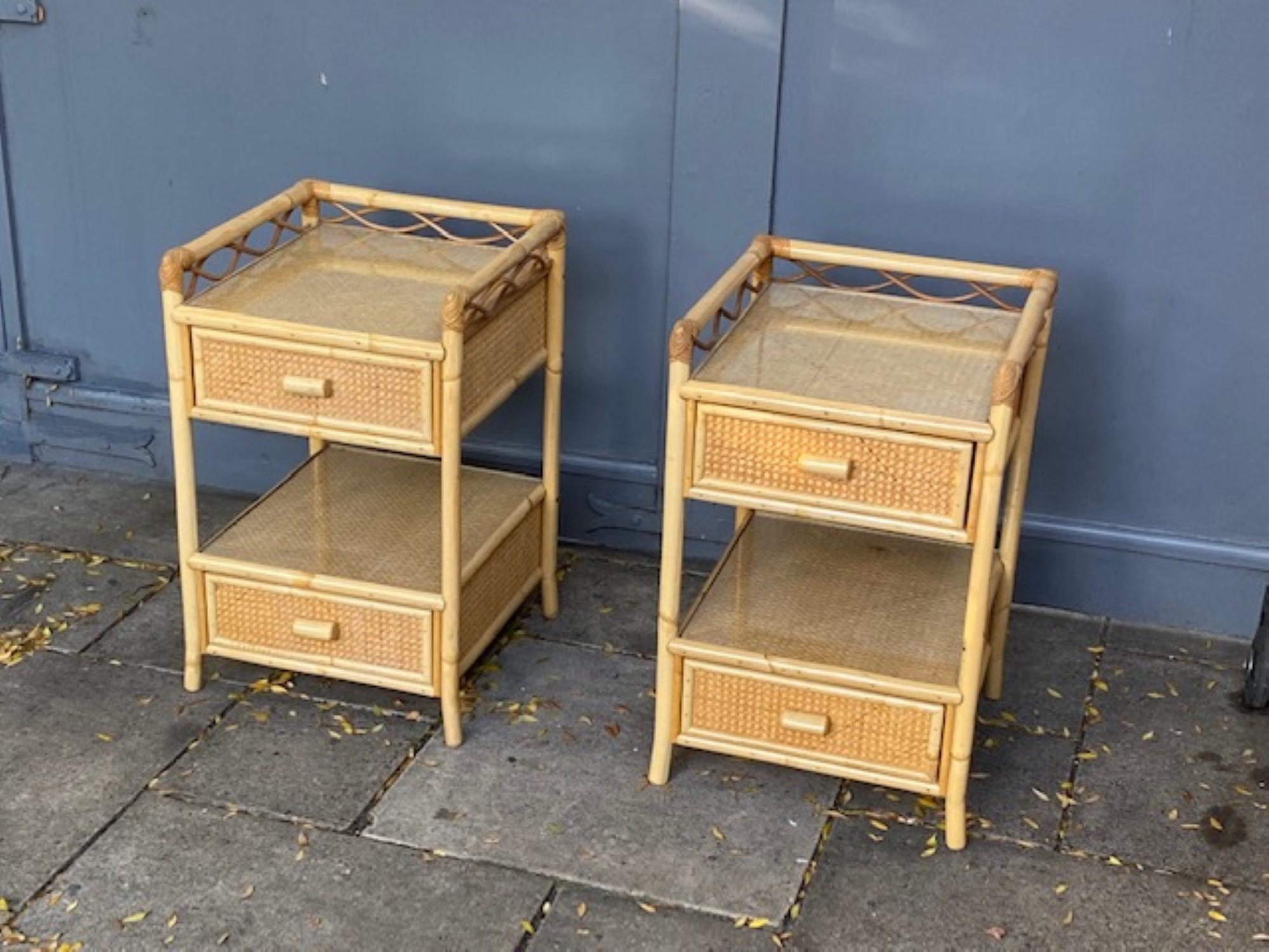 Pair of MCM Rattan / Cane Nightstands / Bedside Tables, Angraves, English, 1970s For Sale 8