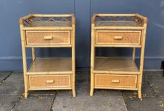 Pair of MCM Rattan / Cane Nightstands / Bedside Tables, Angraves, English, 1970s