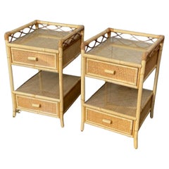 Pair of MCM Rattan / Cane Nightstands / Bedside Tables, Angraves, English, 1970s