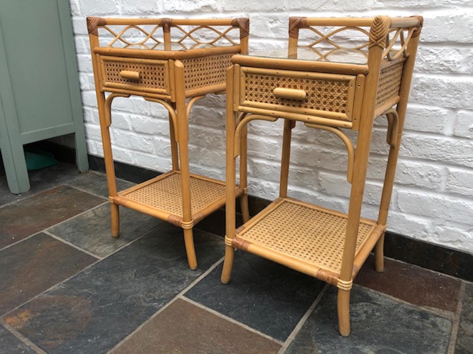 Pair of MCM Rattan / Cane Nightstands / Bedside Tables by Angraves England 1970s In Good Condition In Richmond, Surrey