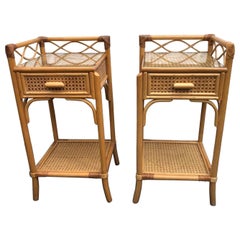Pair of MCM Rattan / Cane Nightstands / Bedside Tables by Angraves England 1970s