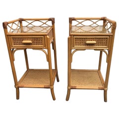 Used Pair of MCM Rattan / Cane Nightstands / Bedside Tables by Angraves England 1970s