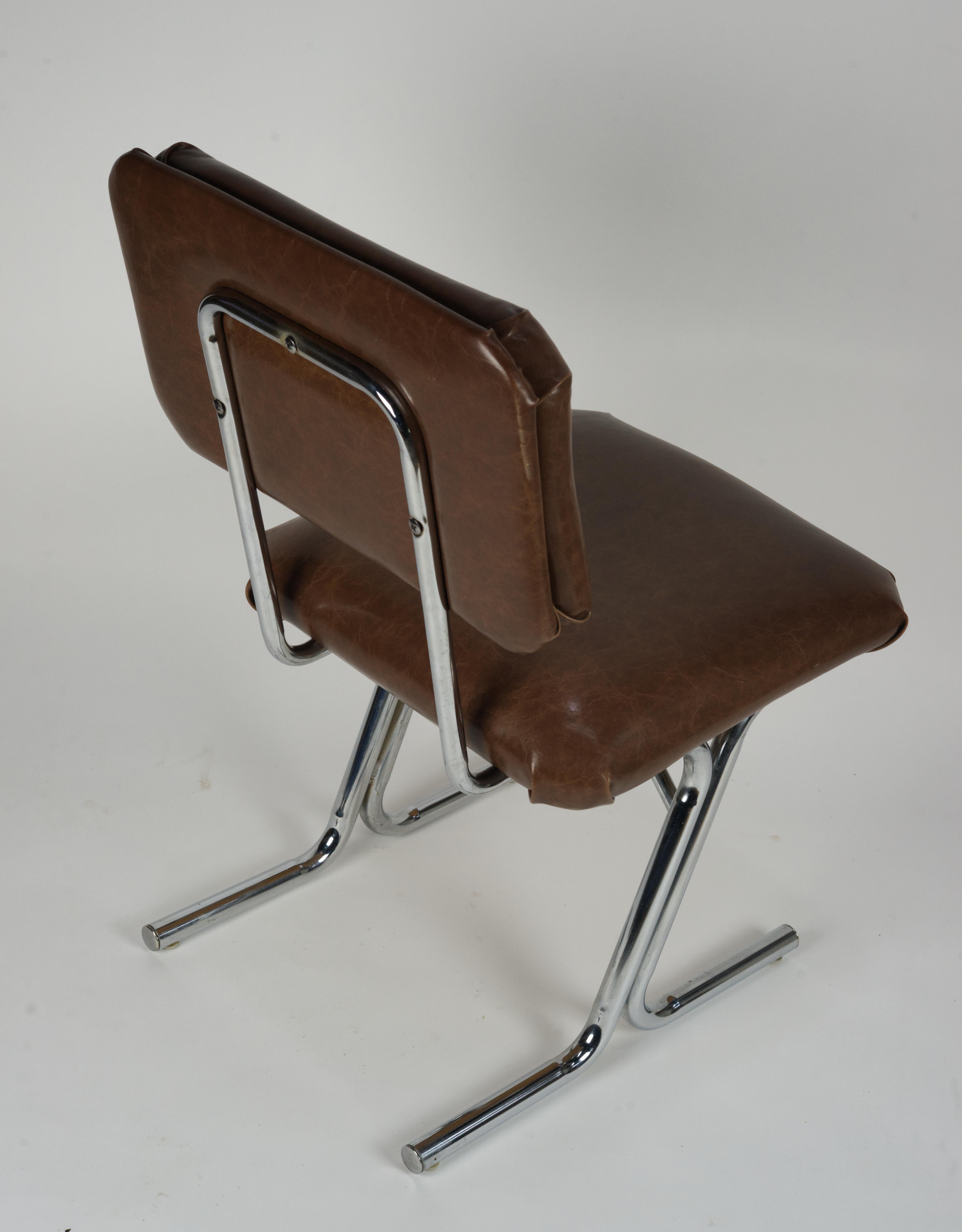 Pair of MCM side chairs in steel and brown vinyl.  For Sale 5