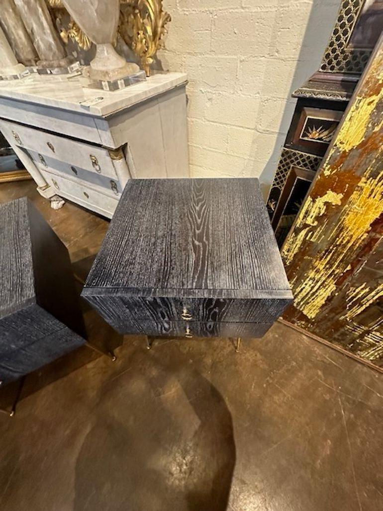 Italian Pair of MCM Style Side Tables Made of Cerused Oak For Sale