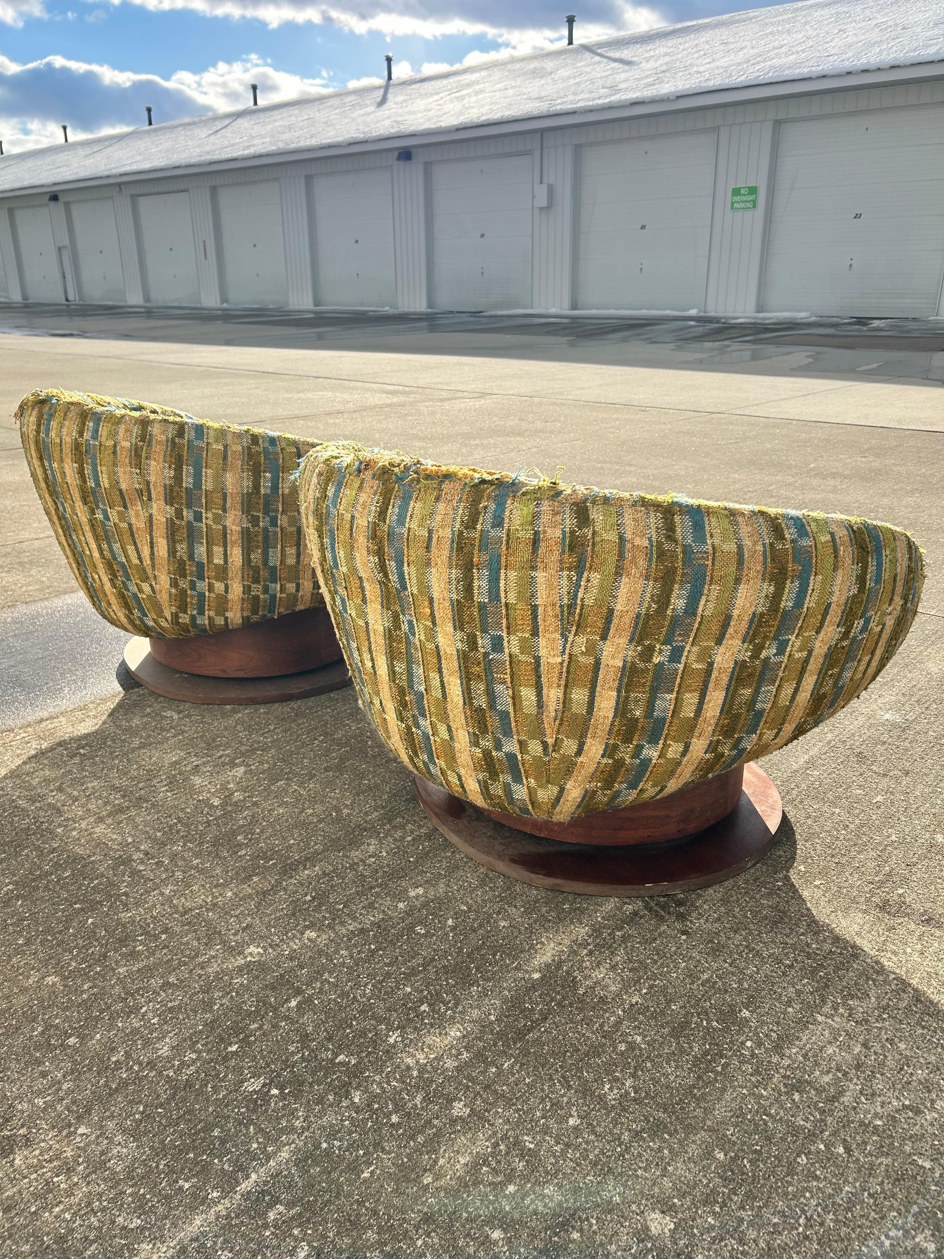 Fabric Pair of Mcm Swivel Egg Chairs