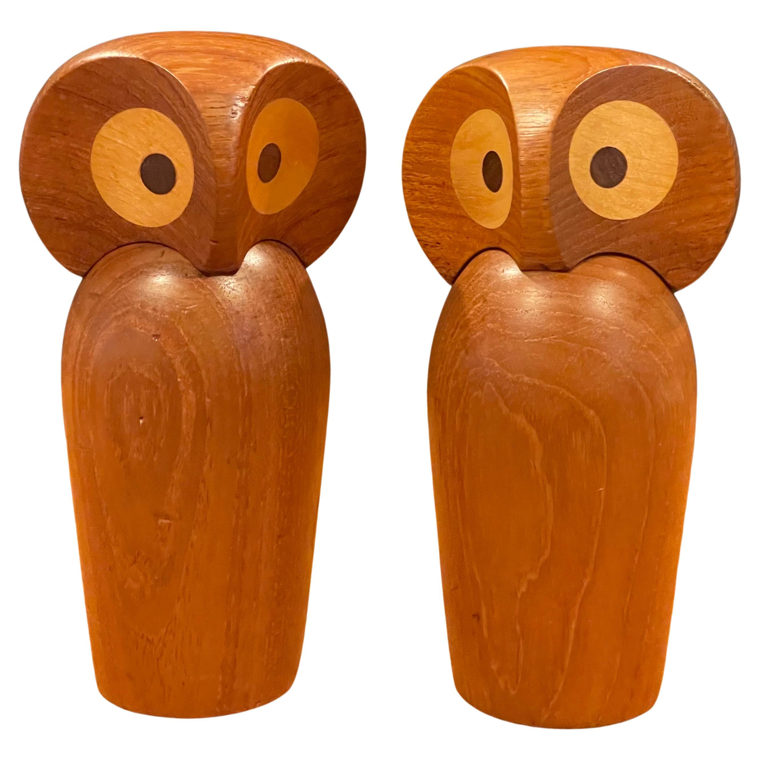 Pair of MCM Teak Owl Sculptures by Skjode Skjern 