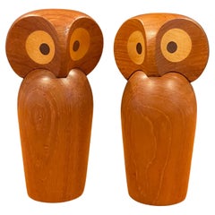 Vintage Pair of MCM Teak Owl Sculptures by Skjode Skjern 