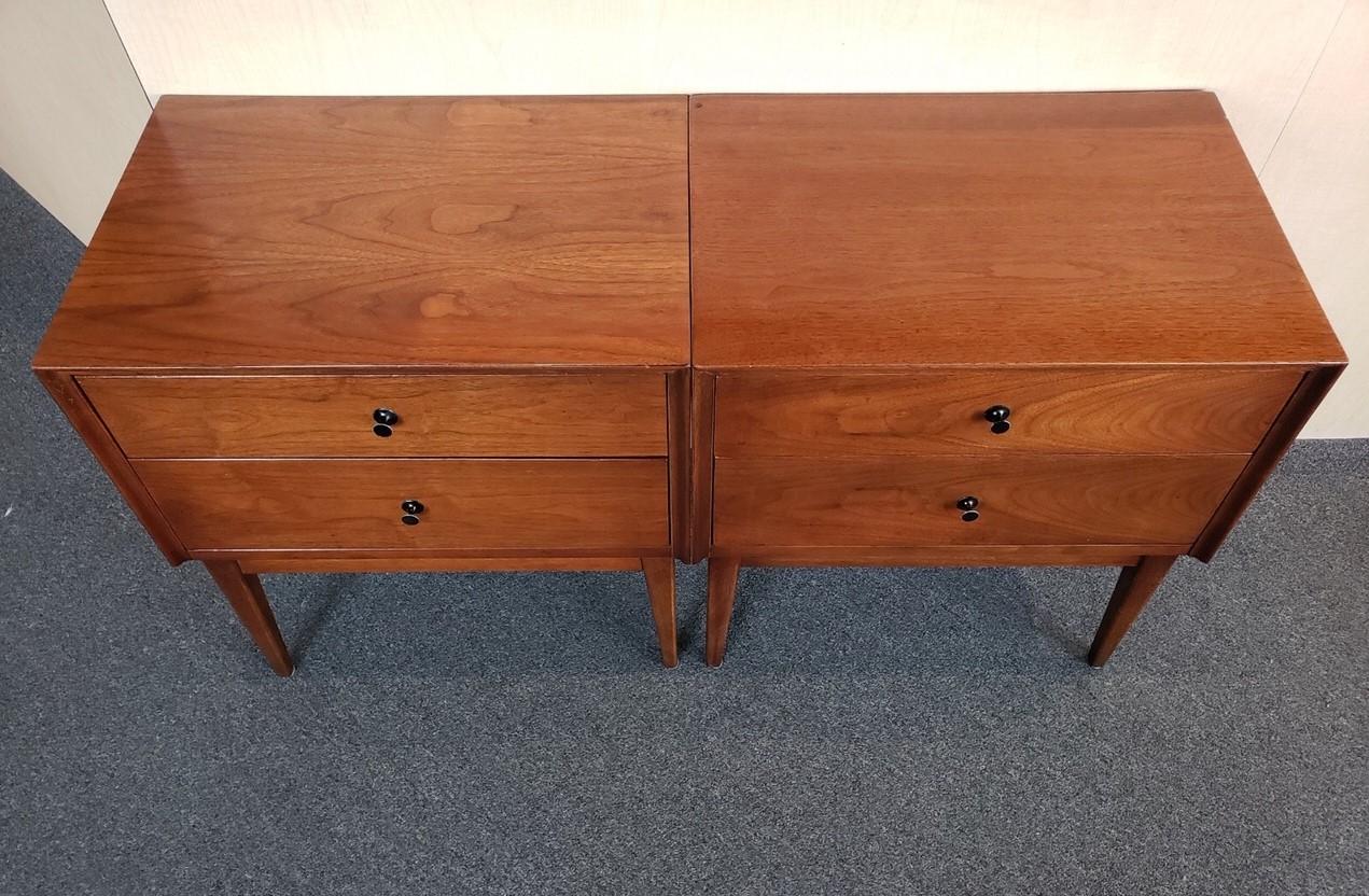 Pair of MCM Walnut Double Drawer Nightstands by American of Martinsville 4