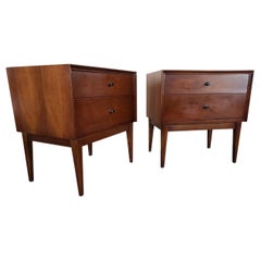 Pair of MCM Walnut Double Drawer Nightstands by American of Martinsville
