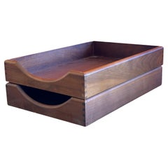 Pair of MCM Walnut Letter Trays by Carver Wood Products