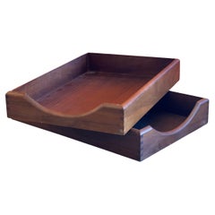 Pair of MCM Walnut Letter Trays by Carver Wood Products