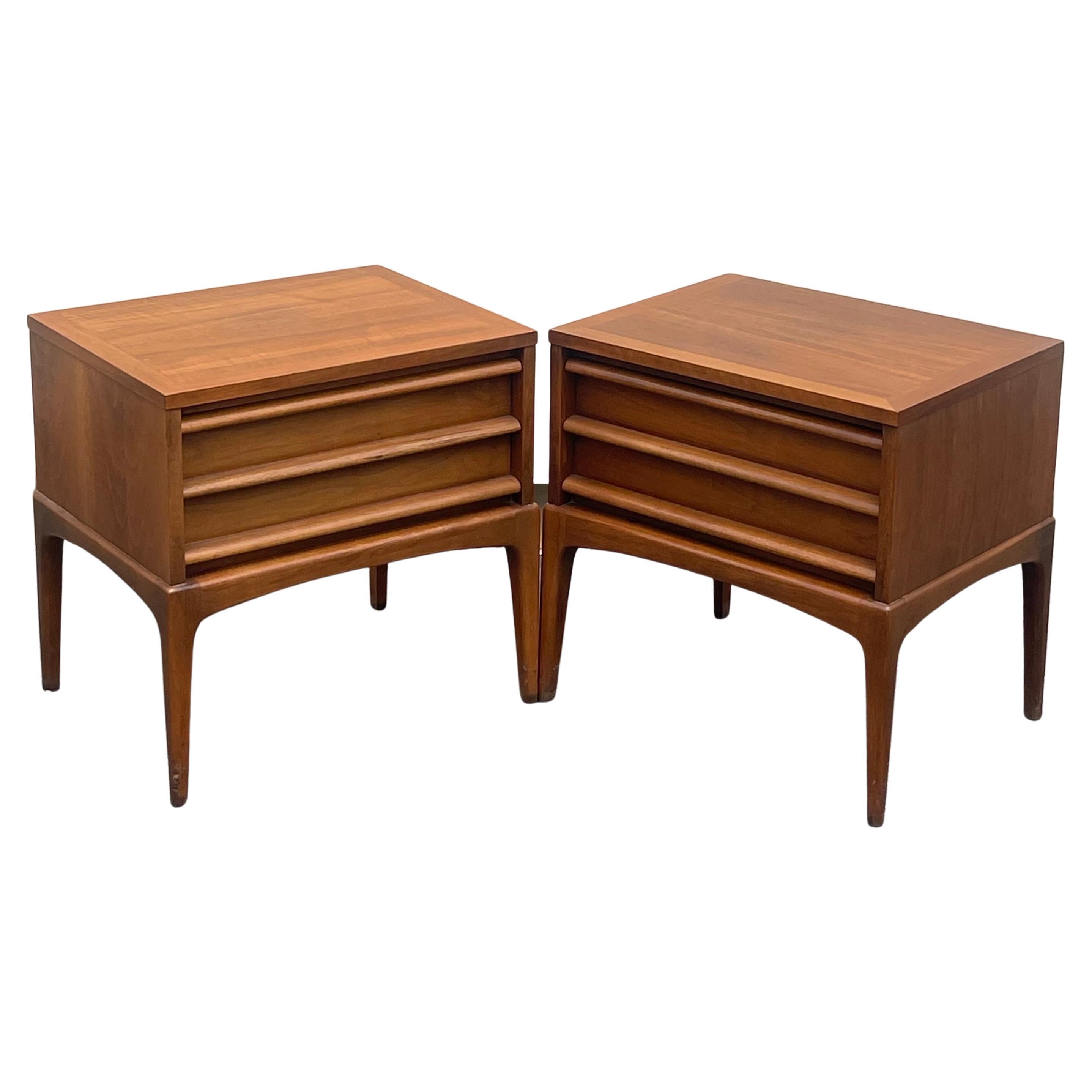 Pair of MCM Walnut "Rhythm" Series Night Stands by Lane Furniture For Sale