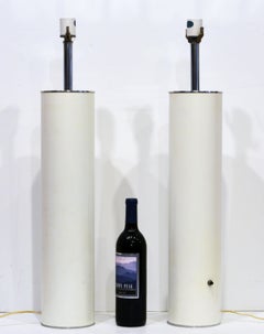 Pair of MCM Walter von Nessen Tall White Enamel and Chrome Cylinder Table Lamps