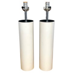 Retro Pair of MCM Walter Von Nessen Tall White Enameled Column Lamps