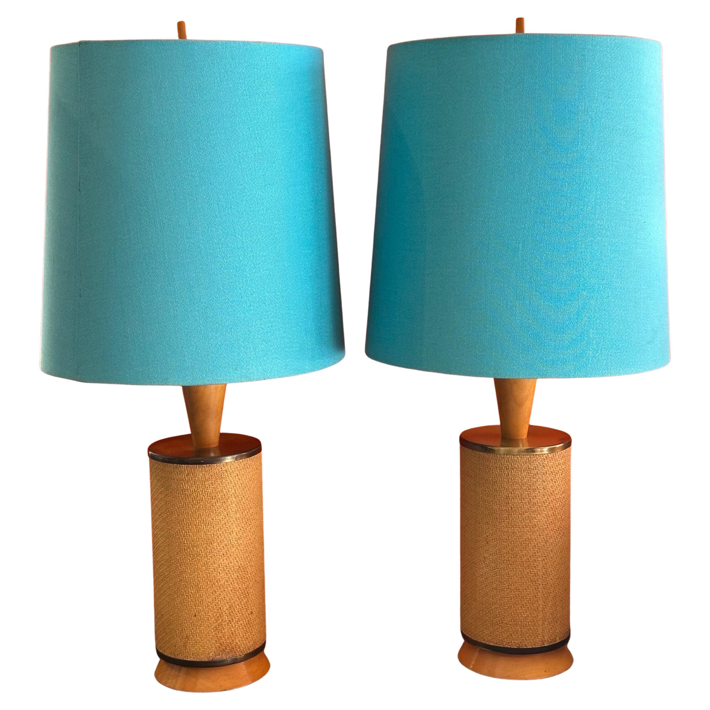 Paire de lampes de table en rotin tressé MCM en vente 7