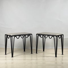 Pair of 'Méandre' Black Iron and Silver Travertine End Tables by Design Frères