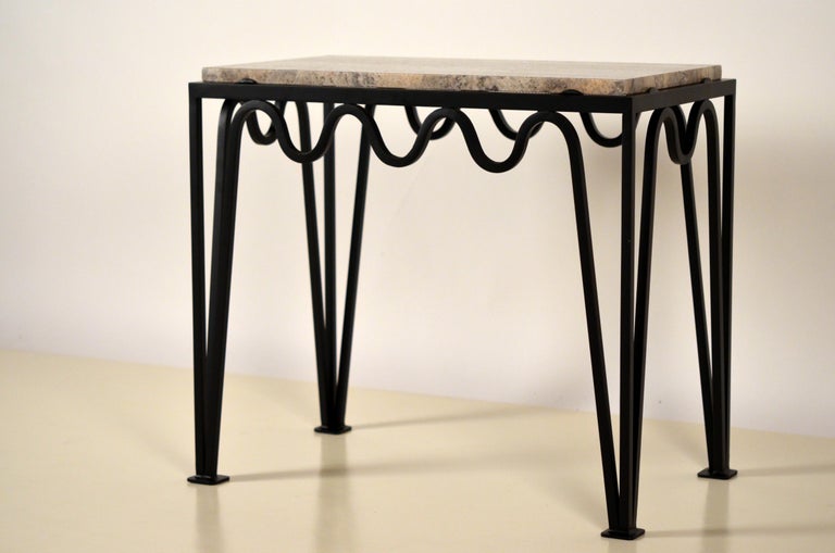 Pair of 'Méandre' Black Iron and  Silver Travertine Side Tables by Design Frères For Sale 3