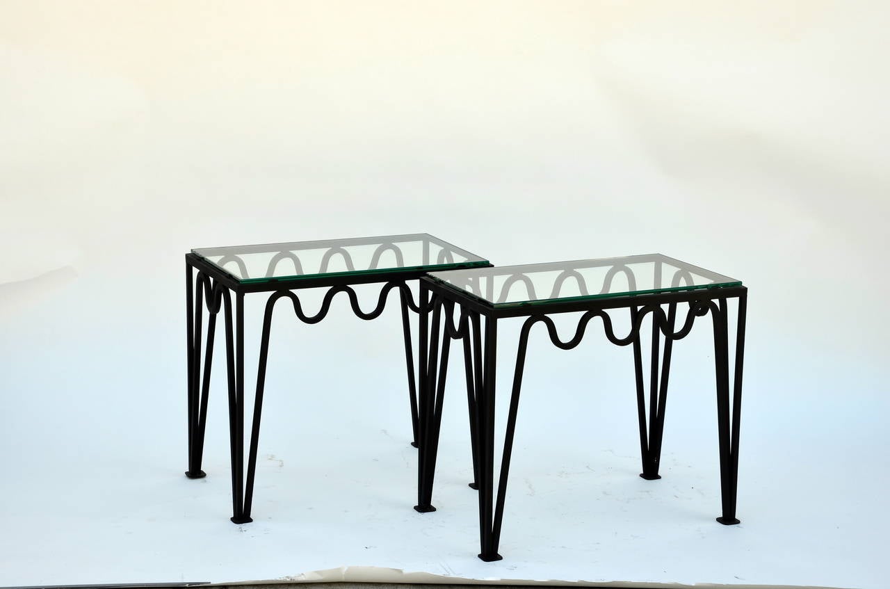Modern Pair of 'Méandre' Blackened Steel and Glass Side Tables by Design Frères For Sale