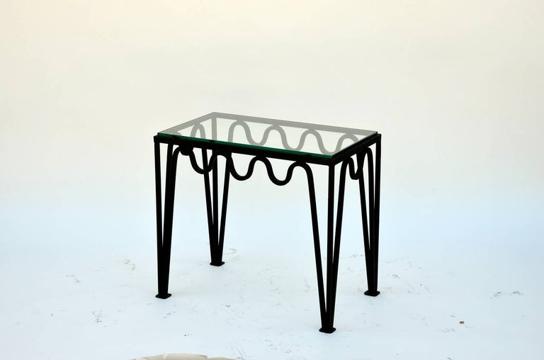 Swedish Pair of 'Méandre' Blackened Steel and Glass Side Tables by Design Frères For Sale