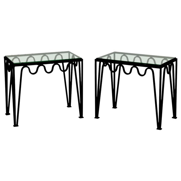 Pair of 'Méandre' Blackened Steel and Glass Side Tables by Design Frères For Sale