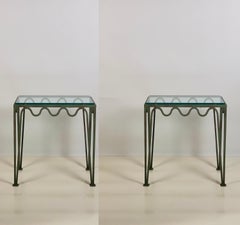 Pair of 'Méandre' Verdigris and Glass Nightstands by Design Frères