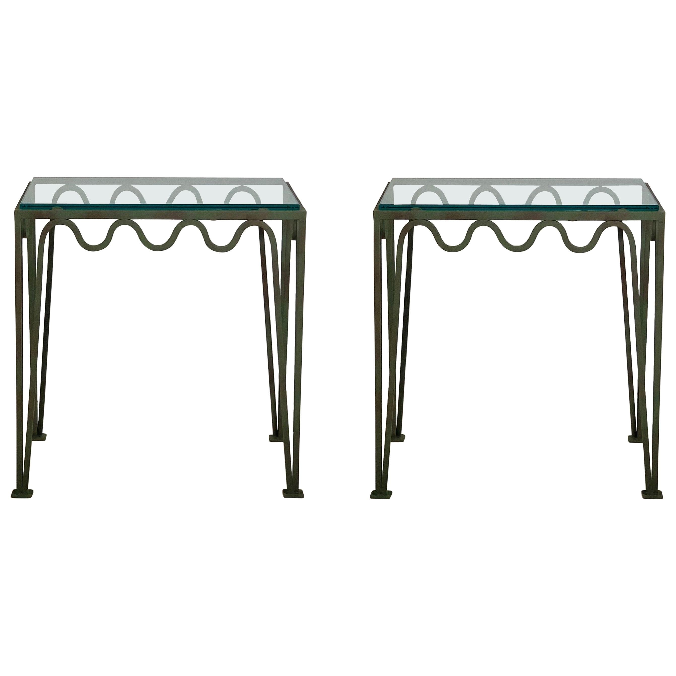 Pair of 'Méandre' Verdigris and Glass Nightstands by Design Frères