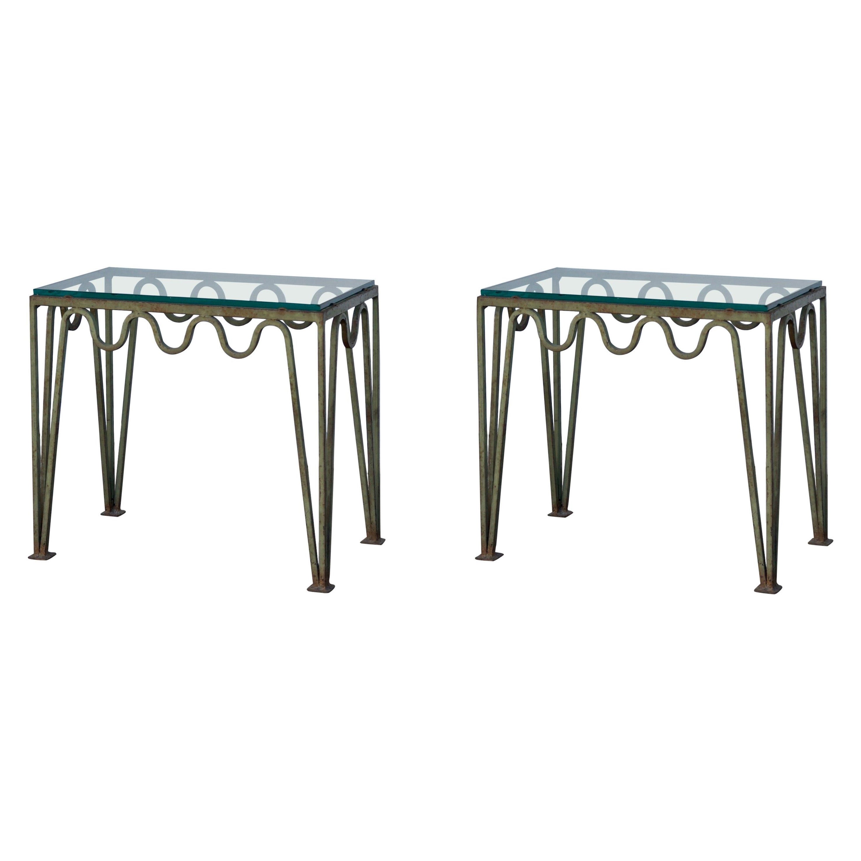 Pair of 'Méandre' Verdigris and Glass Side or End Tables by Design Frères en venta