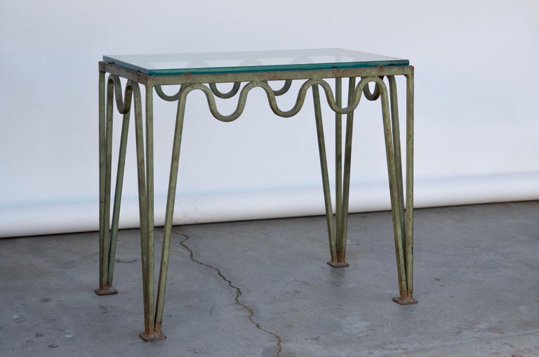 Organic Modern Pair of 'Méandre' Verdigris and Glass Side Tables by Design Frères For Sale