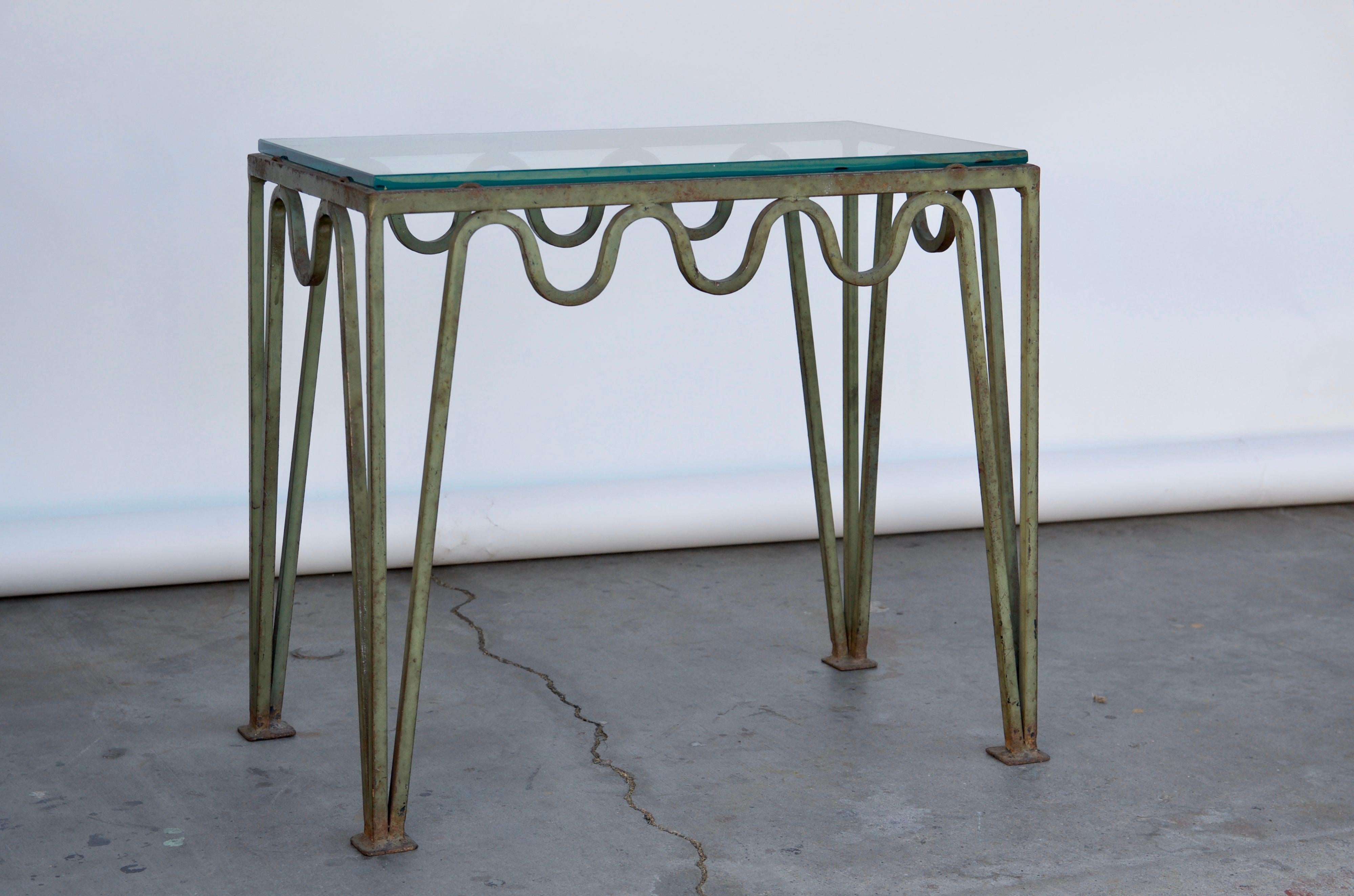Organic Modern Pair of 'Méandre' Verdigris and Glass Side or End Tables by Design Frères For Sale