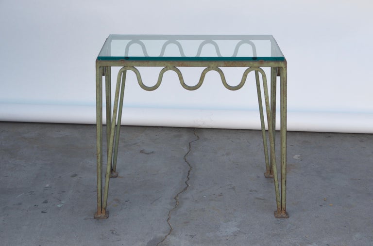 French Pair of 'Méandre' Verdigris and Glass Side Tables by Design Frères For Sale