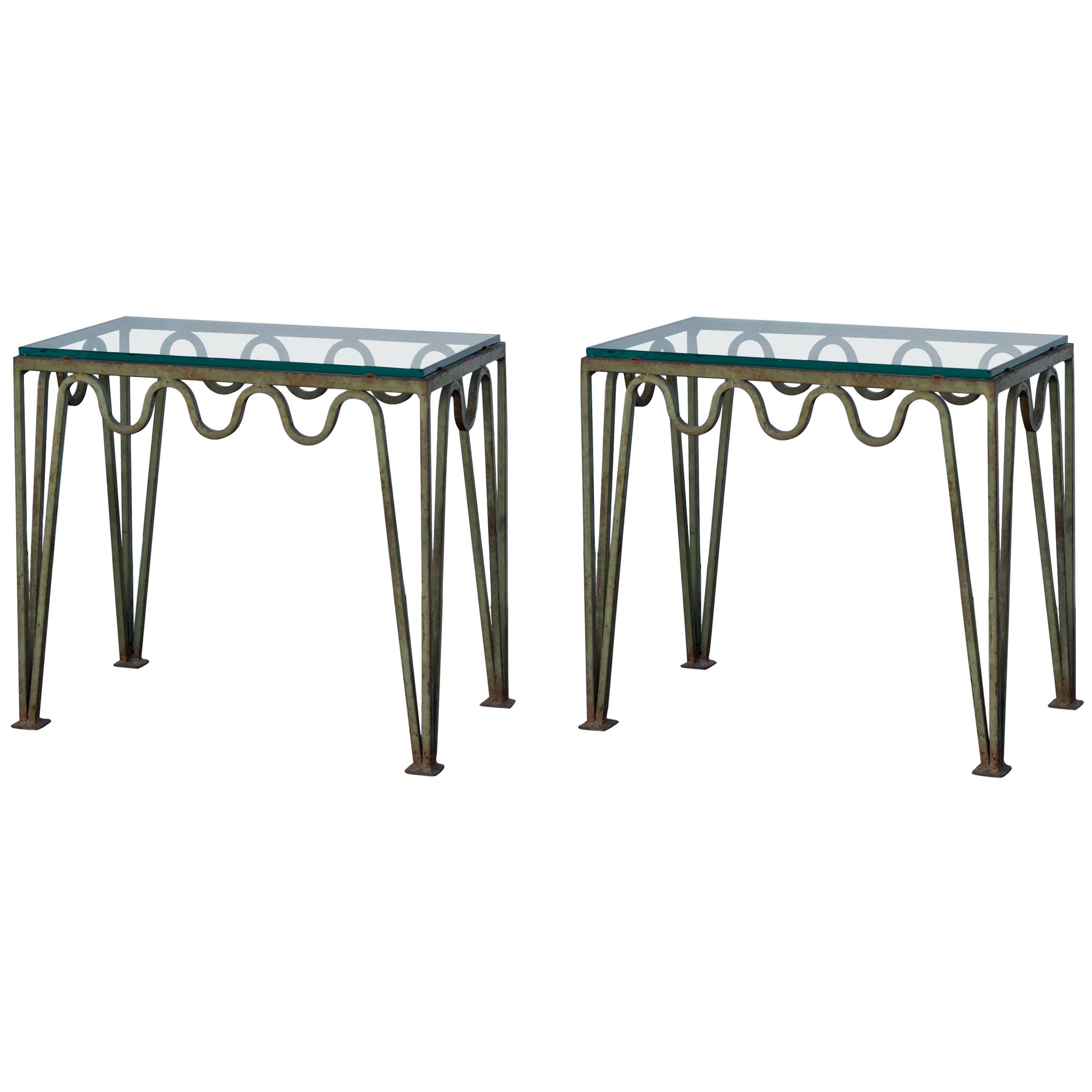 Pair of 'Méandre' Verdigris and Glass Side Tables by Design Frères