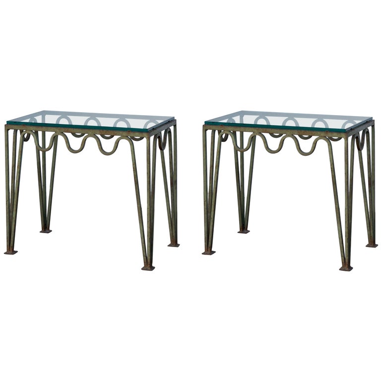 Pair of 'Méandre' Verdigris and Glass Side Tables by Design Frères For Sale