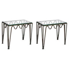 Pair of 'Méandre' Verdigris and Glass Side Tables in the Style of Jean Royère