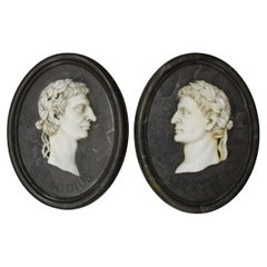 Pair of Medallions, Marble Sculpture, with Emperor Head