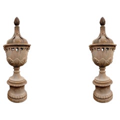 Pair of Medicean Tuscan Brazier, Large in Terracotta with Base End 19th Century