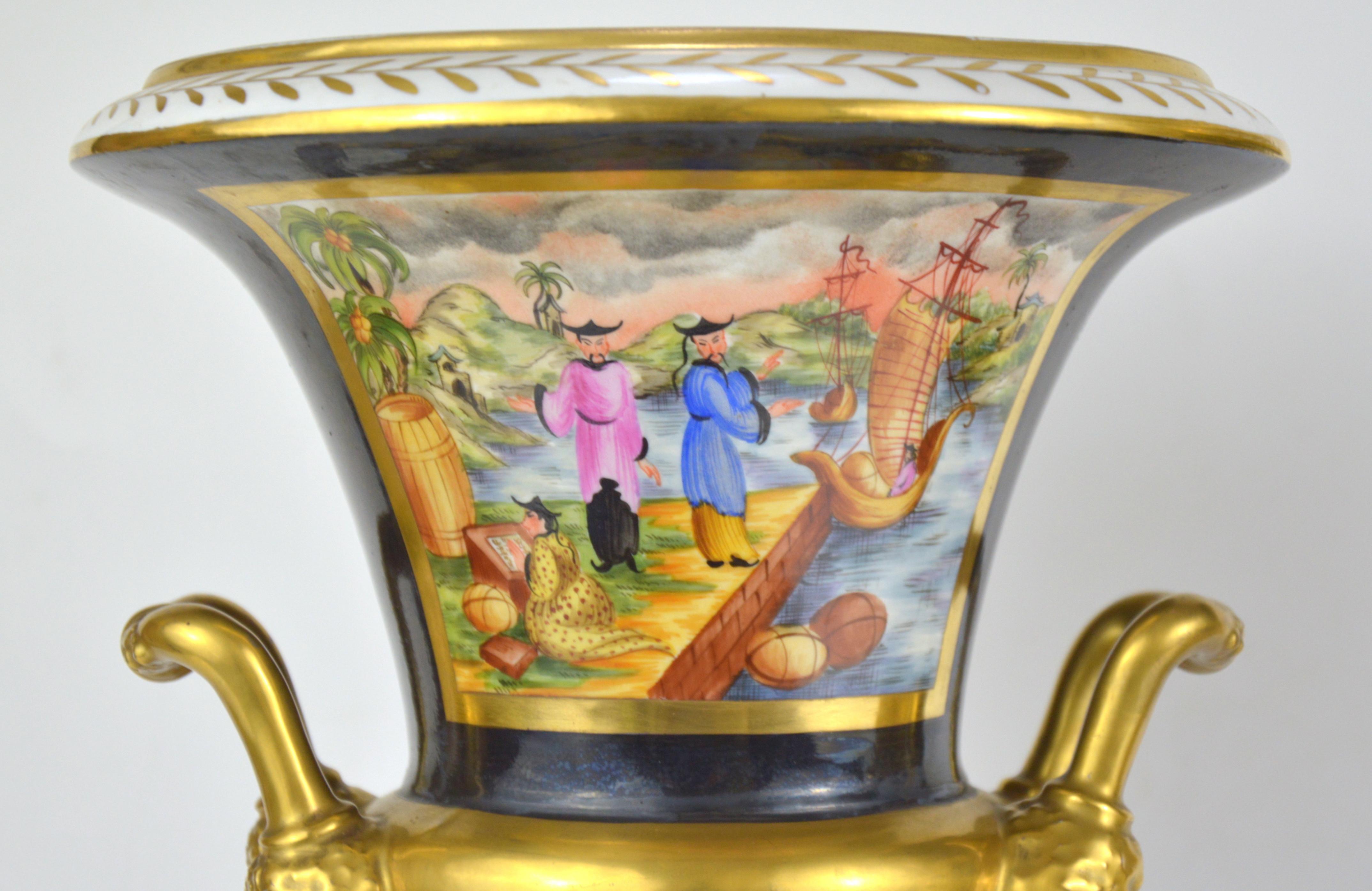Belgian Pair of Medici Porcelain Vases Chinoiserie Style Decoration For Sale
