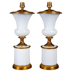 Pair of Medici Shaped Opaline Lamps, Early 20th Century.