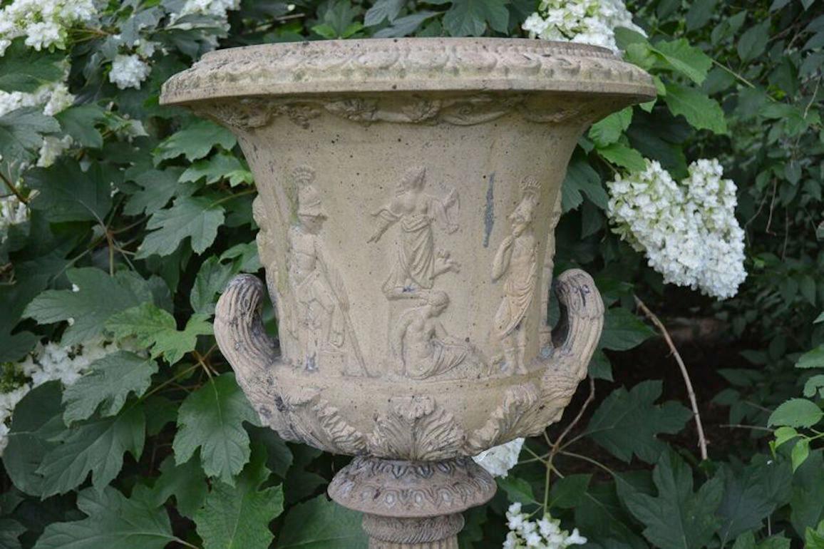 Neoclassical Revival Pair of Medici style Stoneware Urns