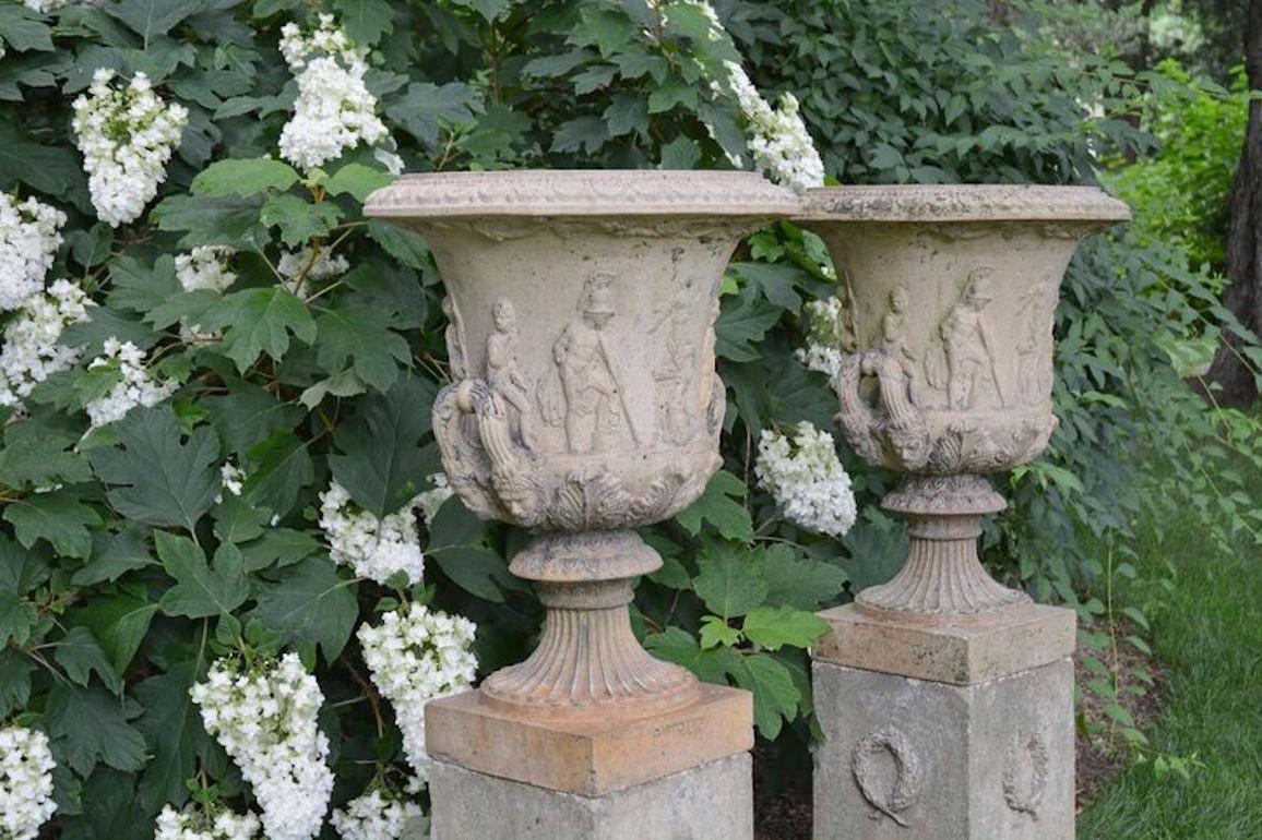 Early 20th Century Pair of Medici style Stoneware Urns