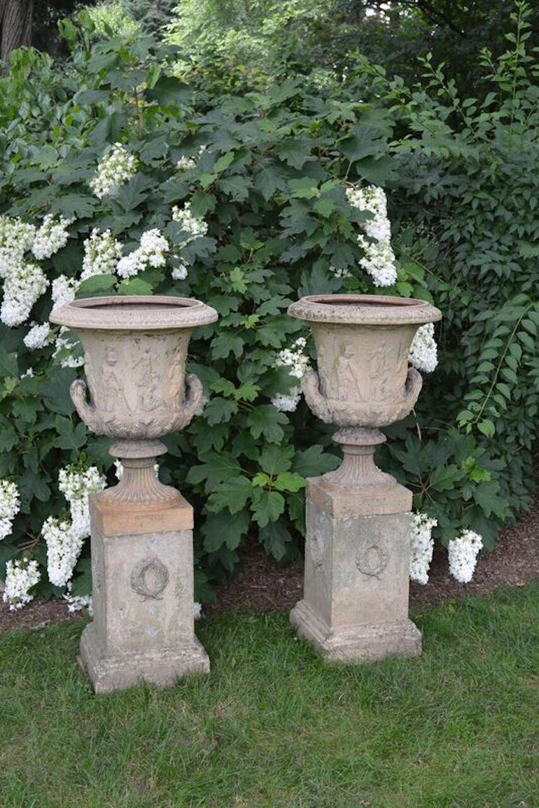 Pair of Medici style Stoneware Urns 1