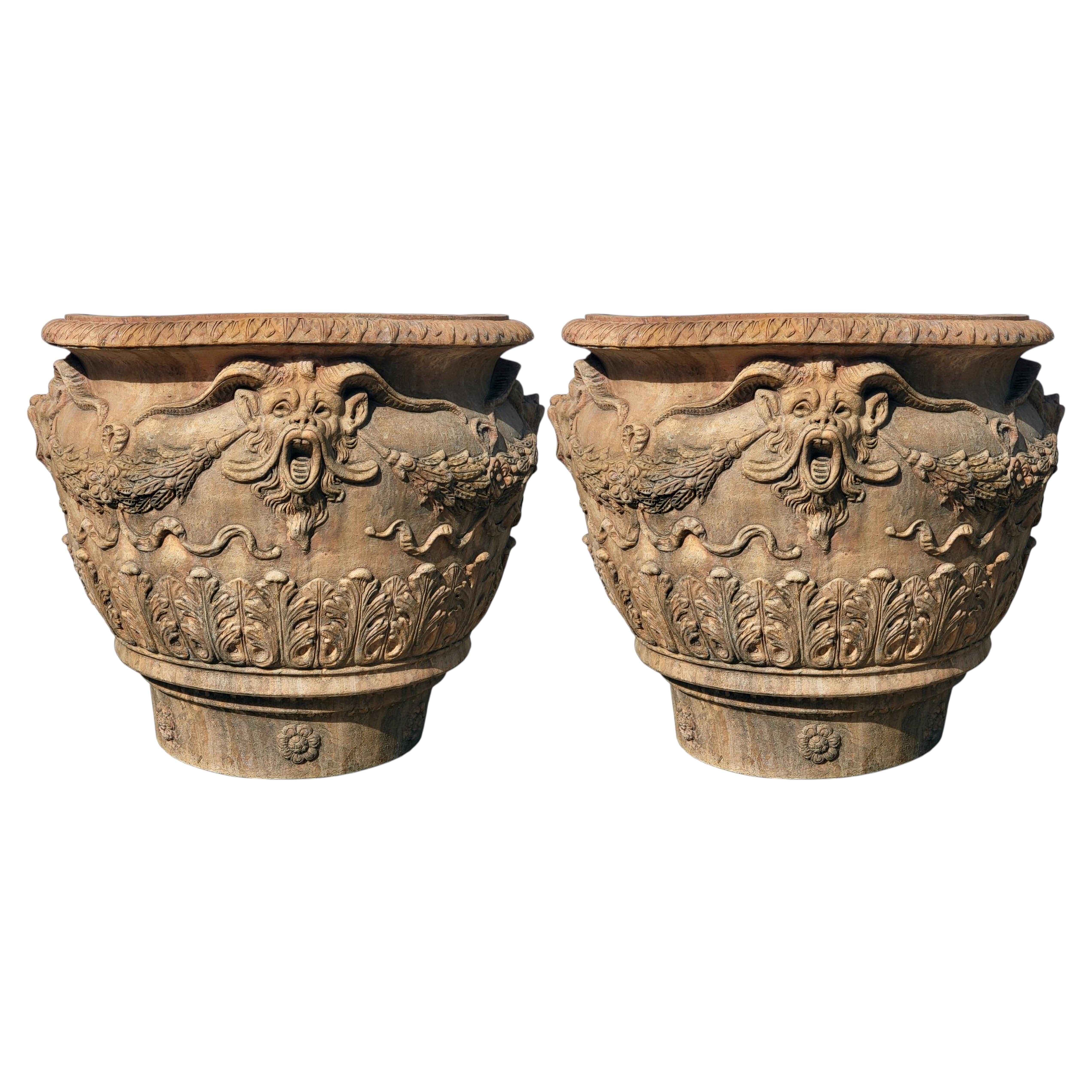 PAIR OF MEDICI VASE IN FLORENTINE TERRACOTTA WITH SATYRS 21th Century