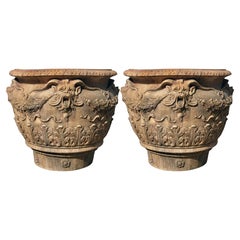 PAIR OF MEDICI VASE IN FLORENTINE TERRACOTTA WITH SATYRS 21th Century