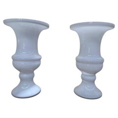Pair of Medici vases in white Murano glass
