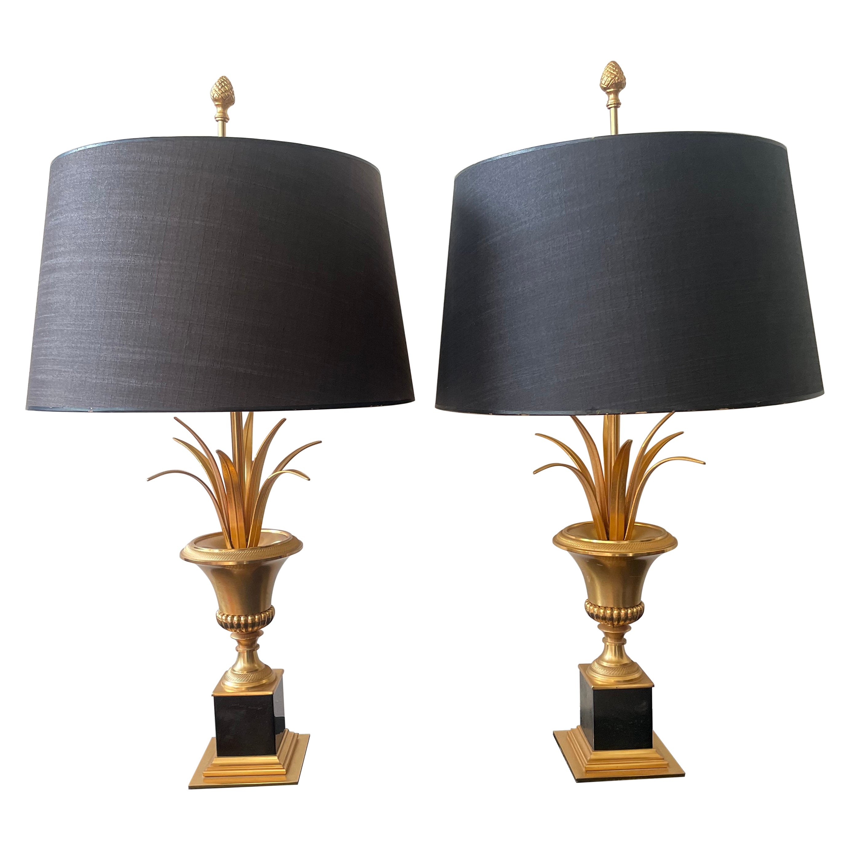 Pair of Medicis Brass Tables Lamps Attributed to Maison Charles, France 1960;