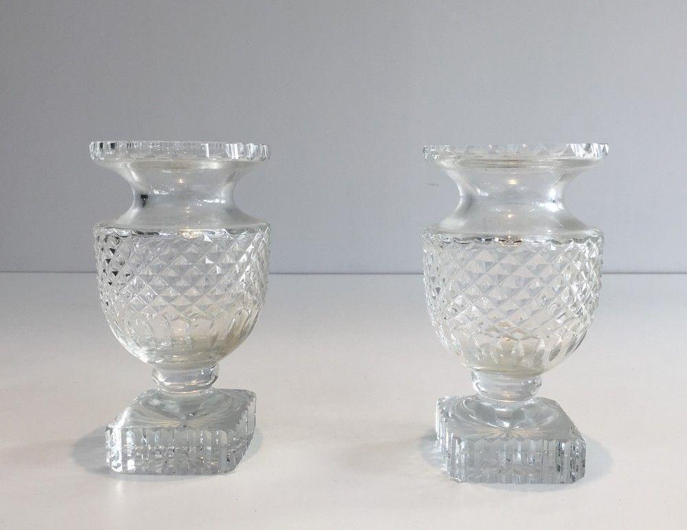 French Pair of Medicis Style Crystal Vases For Sale
