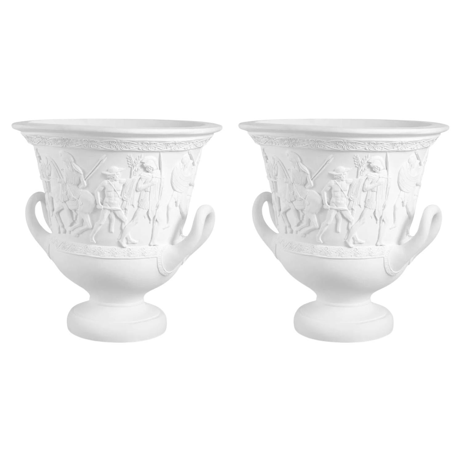 Pair of Medicis Vases in Terracotta, Contemporary Work. For Sale