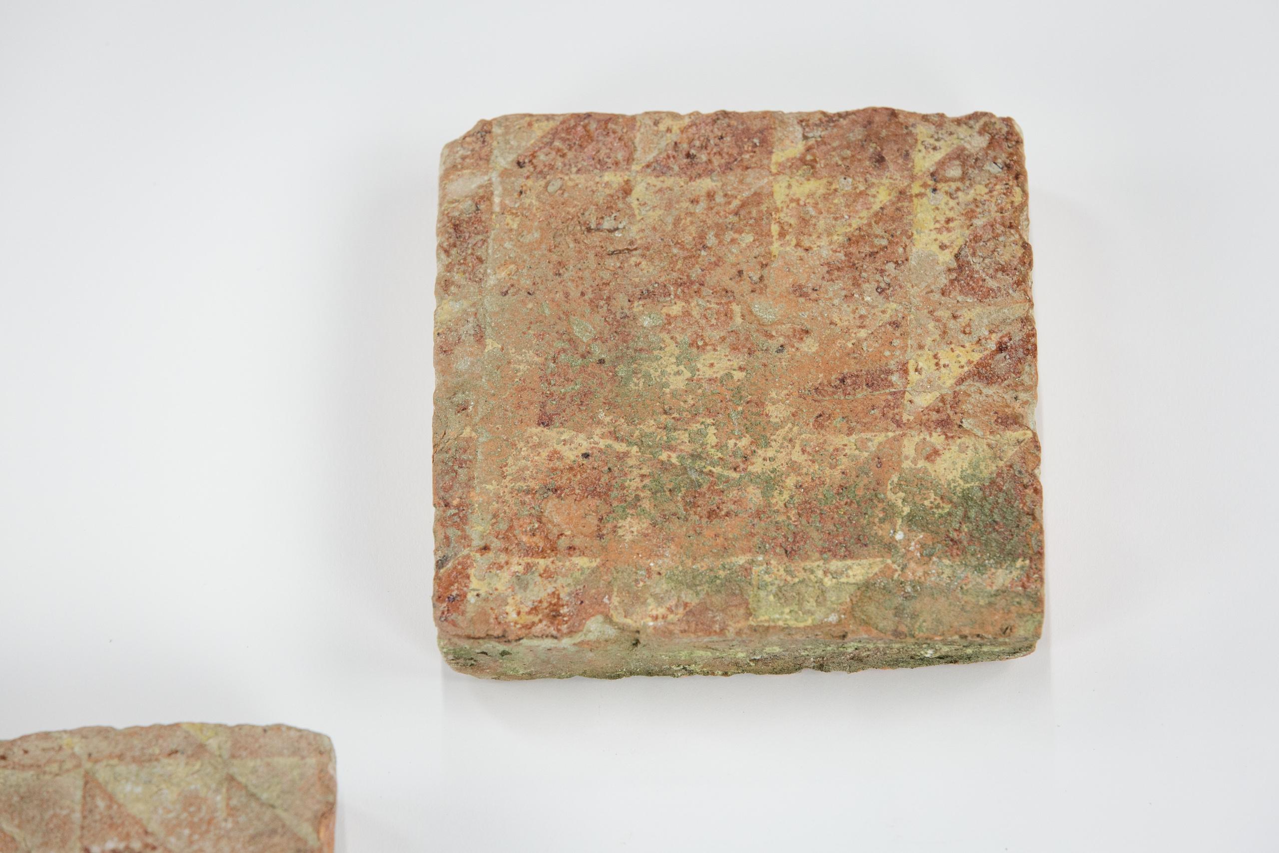 English Pair of Medieval Encaustic Floor Tiles with Geometric Pattern For Sale